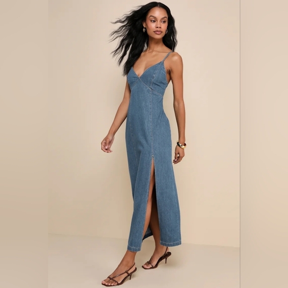 Lulus Crush-Worthy Trend Medium Wash Denim Sleeveless Midi Dress XS Party 90s - Picture 3 of 9
